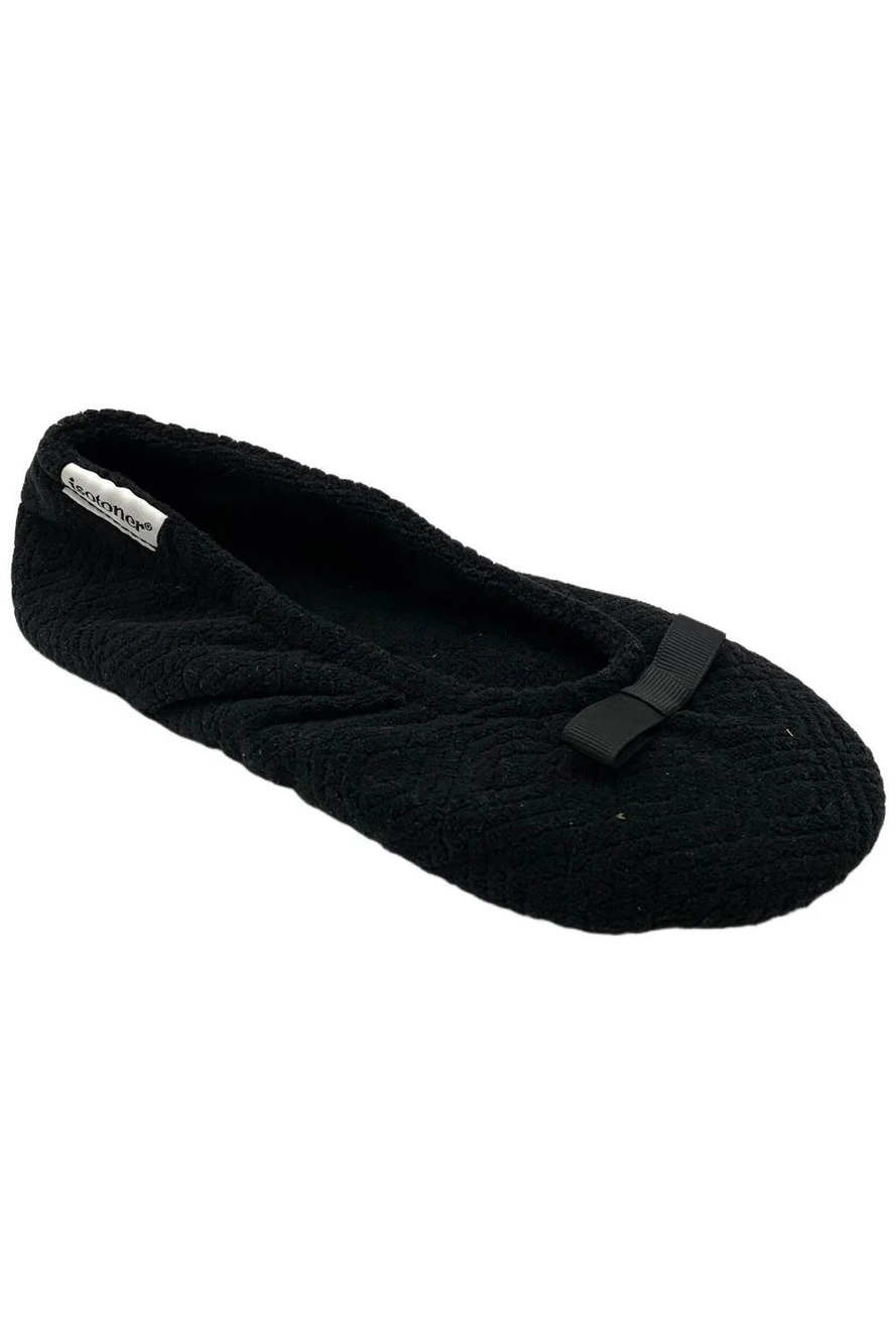 Isotoner Women's Gemma Slip On Ballet Slippers Black - Medium